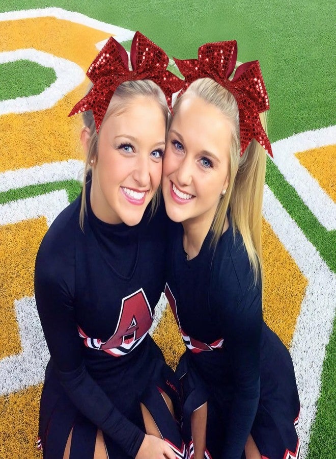 CN 10PCS 7”Red Glitter Cheer Hair Bows for Girls Large Sequin Cheer Bows Shiny Cheerleading Hair Bows Ponytail Holder Handmade for Cheerleader Girls Softball Sports,Dance, Party - Image 5